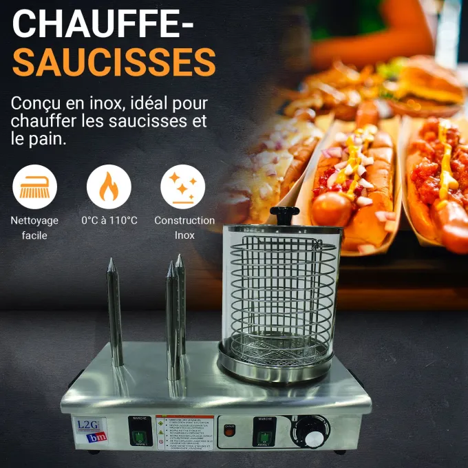 Appareil à Hot Dog Chauffe-Saucisses - 3 Plots à Pains - L2G