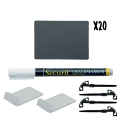 ardoise tags A8 (effaçable) - lot de 20 + feutre-craie + accessoires - Securit