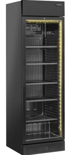 Armoire à Boissons Réfrigérée Vitrée Laquée Noire avec Panneau Publicitaire - 372 L - Cool Head