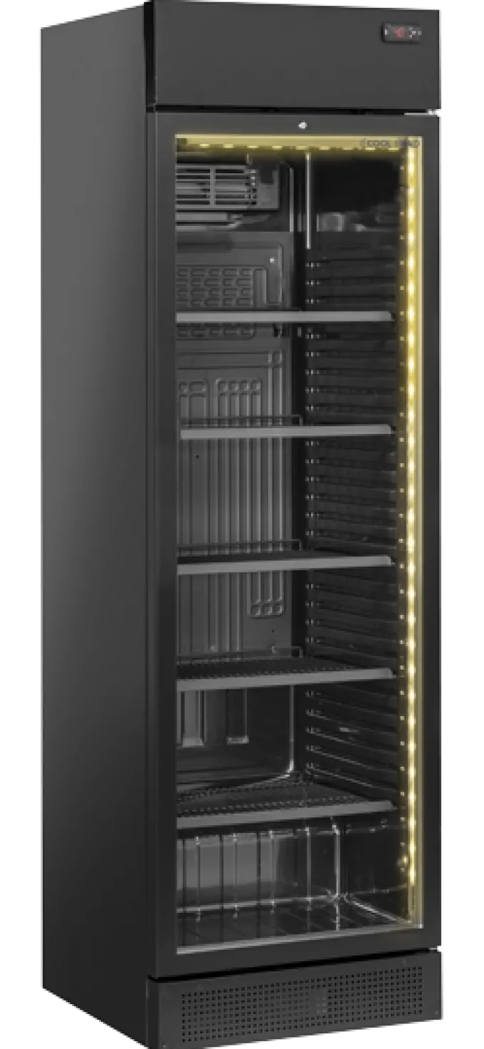 Armoire à Boissons Réfrigérée Vitrée Laquée Noire avec Panneau Publicitaire - 372 L - Cool Head