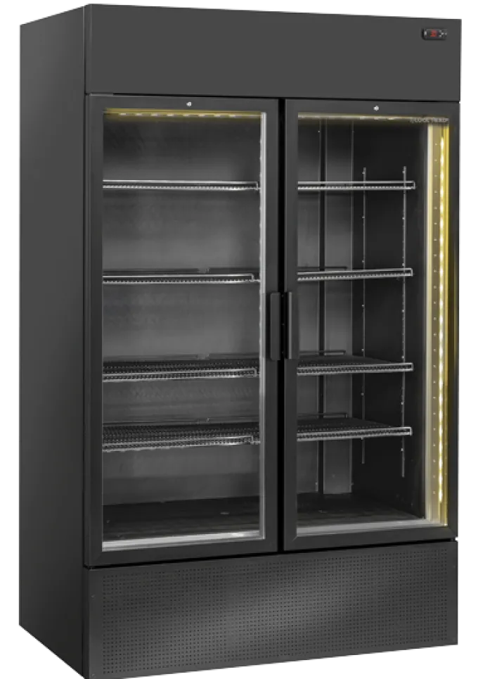 Armoire à Boissons Réfrigérée Vitrée Laquée Noire avec Panneau Publicitaire - 1200 L - Cool Head