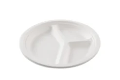 Assiette ronde blanche à 3 compartiments en canne à sucre Ø 26 cm - 800 unités - Betik