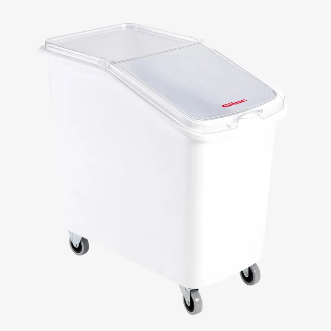 Bac à ingrédients 100 L + couvercle + 4 roues - chape acier - Gilac