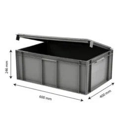 Bac plein 600 x 400 x 246 mm 45 L + couvercle solidaire - gris - Gilac