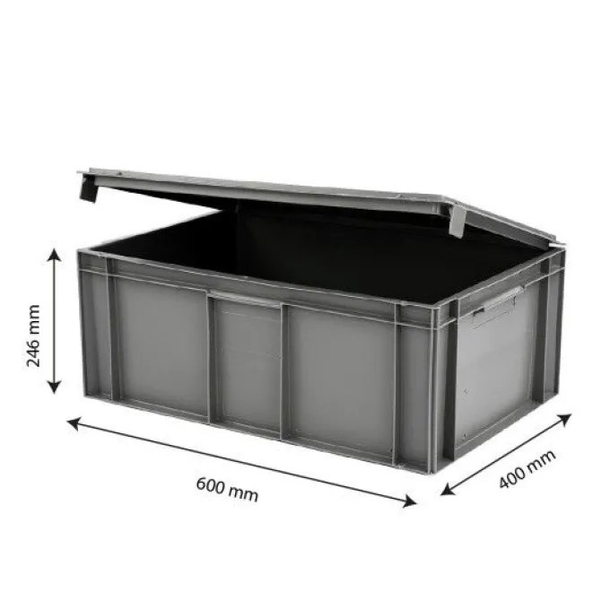 Bac plein 600 x 400 x 246 mm 45 L + couvercle solidaire - gris - Gilac