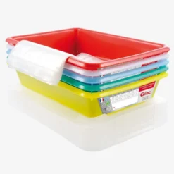 Bacs plats témoins 8 L HACCP + couvercles - Lot de 5 - Gilac