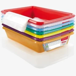 Bacs plats témoins 8 L HACCP + couvercles - Lot de 7 - Gilac