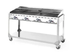 Barbecue Green Fire avec 4 brûleurs Profi Line sur support avec roulettes Gris 22kW - Hendi