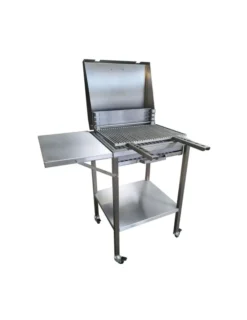 Barbecue Inox Charbon de Bois sur Chariot avec Couvercle - Plancha Tonio
