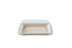 Barquette Sushi crème en canne à sucre + couvercle antibuée en PET 16 x 9,5 cm - 250 unités - Betik