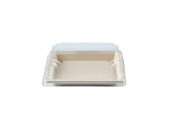 Barquette Sushi crème en canne à sucre + couvercle antibuée en PET 16 x 11,5 cm - 250 unités - Betik