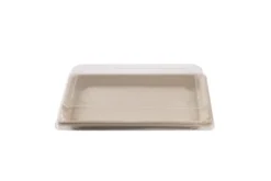 Barquette Sushi crème en canne à sucre + couvercle antibuée en PET 21,5 x 13,5 cm - 250 unités - Betik