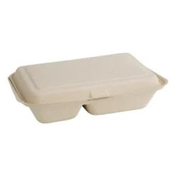 Boîtes 2 Compartiments avec Couvercle à Charnière Compostables en Bagasse 253mm - Lot de 200 - Fiesta Green