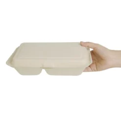 Boîtes 2 Compartiments avec Couvercle à Charnière Compostables en Bagasse 253mm - Lot de 200 - Fiesta Green