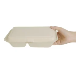 Boîtes 2 Compartiments avec Couvercle à Charnière Compostables en Bagasse 253mm - Lot de 200 - Fiesta Green