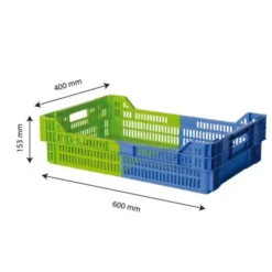 Caisse ajourée empilable emboitable 600 x 400 x 153 mm bicolore 27 L - bleu/vert - Gilac