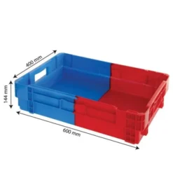 Caisse pleine empilable emboîtable 600 x 400 x 144 mm bicolore 25 L – bleu/rouge - Gilac
