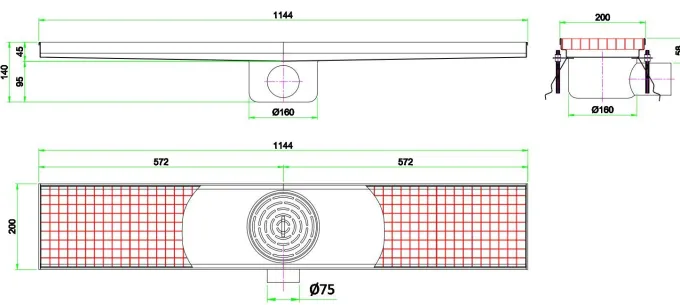 Caniveau de Sol Professionnel 1144 - Sortie Horizontale - Combisteel