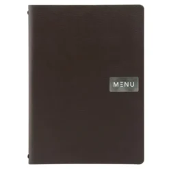Carte menu 100% CUIR aggloméré - Couleur Marron - Ligne RAW - format A4 - 1 insert inclus (4 vues) - Securit