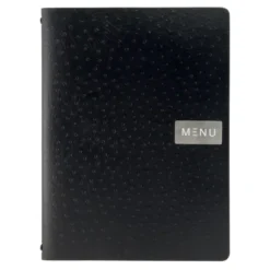 Carte menu 100% CUIR aggloméré - Couleur Noire - Ligne Ego - format A4 - 1 insert inclus (4 vues) - Securit