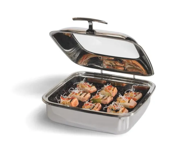 Chafing Dish Inox Carré avec Couvercle en Verre 5,8 L - Pujadas