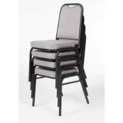 Chaise de banquet avec dossier carré et tissu gris - Lot de 4