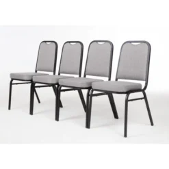 Chaise de banquet avec dossier carré et tissu gris - Lot de 4