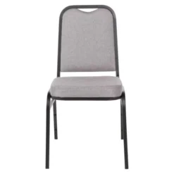 Chaise de banquet avec dossier carré et tissu gris - Lot de 4