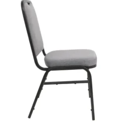 Chaise de banquet avec dossier carré et tissu gris - Lot de 4