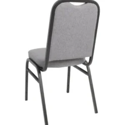 Chaise de banquet avec dossier carré et tissu gris - Lot de 4