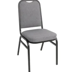 Chaise de banquet avec dossier carré et tissu gris - Lot de 4