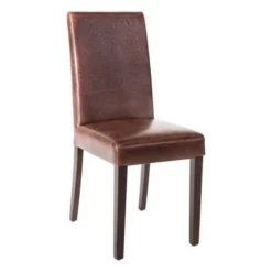 Chaise Dossier Haut en Simili Cuir Marron Foncé - Lot de 2 - Bolero
