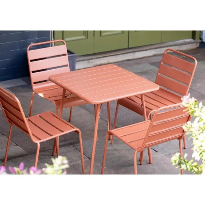 Chaise à Lattes en Acier Couleur Terracotta - Lot de 4 - Bolero
