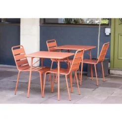 Chaise à Lattes en Acier Couleur Terracotta - Lot de 4 - Bolero