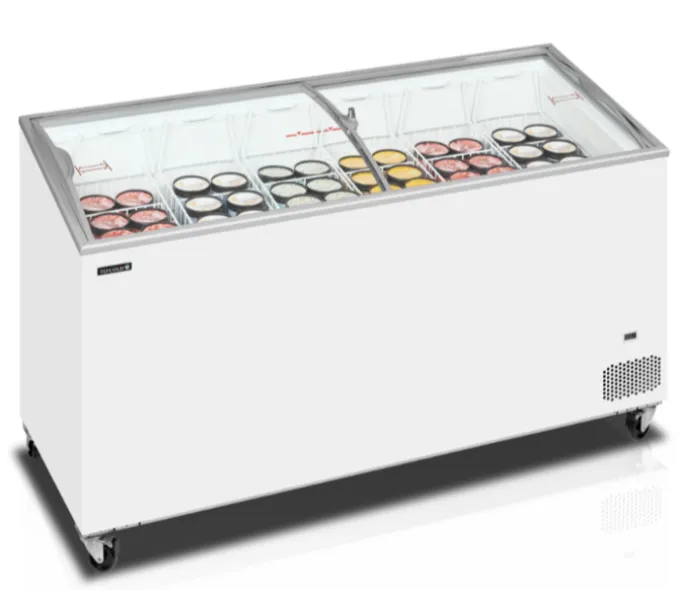 Congélateur coffre de crème glacée avec couvercles coulissants vitrés bombés - 398 L - TEFCOLD