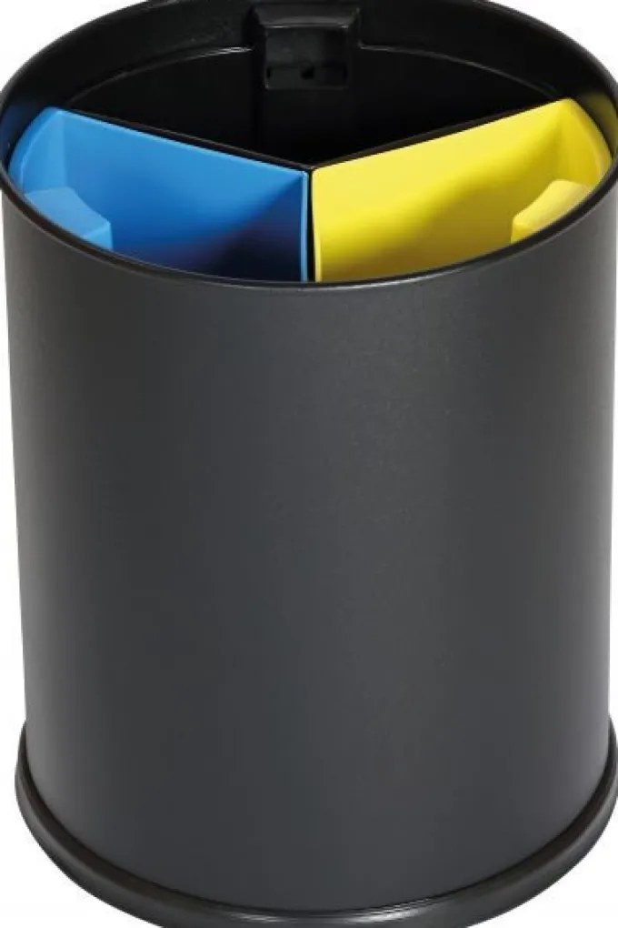 Corbeille de Tri Sélectif 13L avec 3 Compartiments Noir Jaune Bleu - Probbax