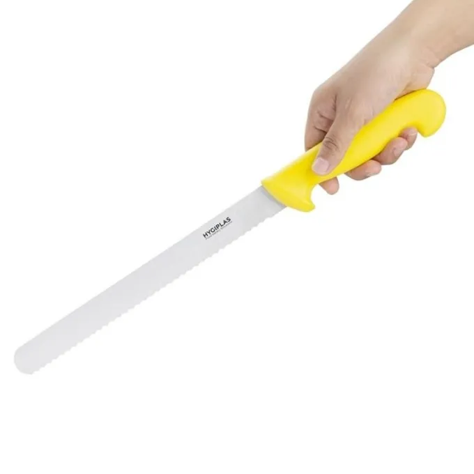 Couteau Pro à Trancher Denté Jaune 255 mm - Hygiplas
