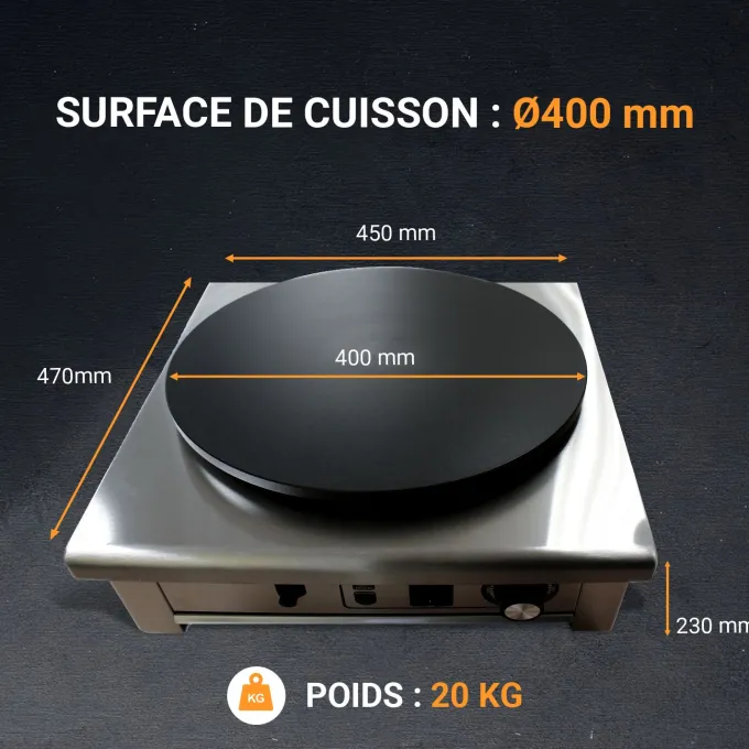 Crêpière Electrique 1 Plaque en Fonte Adhésive 400 mm - L2G