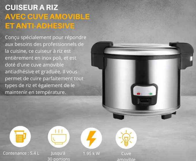 Cuiseur à Riz Inox - Cuve Amovible 5,4 L - Maintien Chaud - L2G