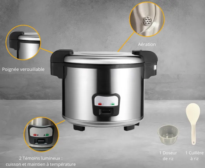 Cuiseur à Riz Inox - Cuve Amovible 5,4 L - Maintien Chaud - L2G