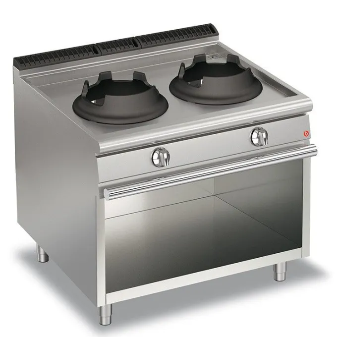 Cuisinière Wok à Gaz - 2 feux sur placard ouvert - P 700 - 20 kW - Baron
