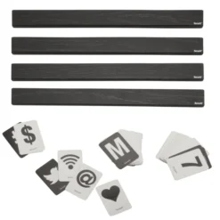 Décoration et signalétique lettre | Support bois noir 1 Mètre de long (4 étagères de 25cm) - incluant 169 lettres, symboles et chiffres. - Securit