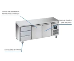 DESSERTE REFRIGEREE INOX CENTRALE -2/+8°C R600A
