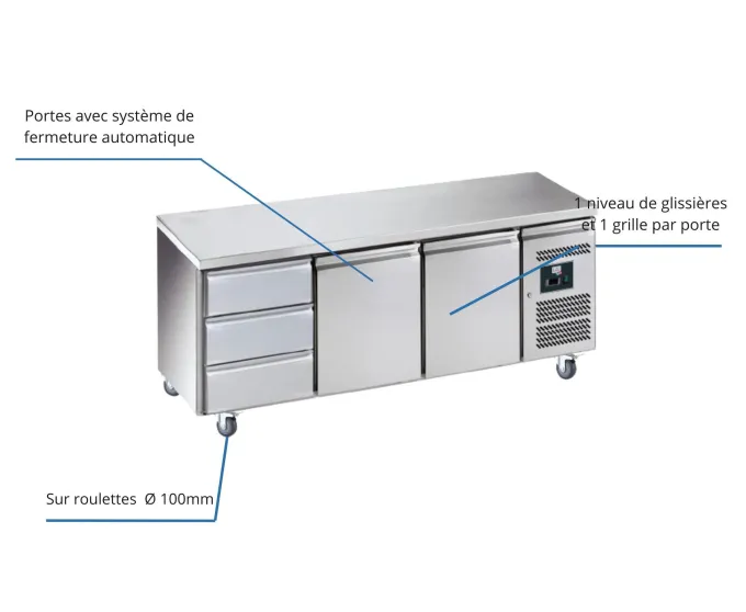 DESSERTE REFRIGEREE INOX CENTRALE -2/+8°C R600A