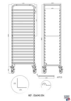 Echelle Inox 600 x 400 mm - 20 Niveaux - L2G