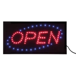 Enseigne LED "OPEN" - Lumière clignotante Rouge & bleu - 220v AC adaptateur +130cm cable - Securit