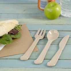 Ensemble de Couverts Réutilisables en Fibres de Riz avec Sac de Jute