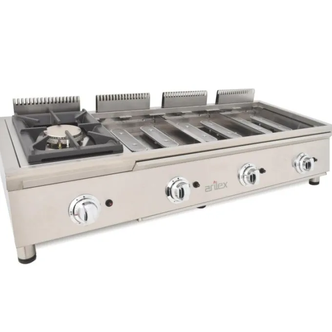 Ensemble de Cuisson Combiné FLEXI Série 600 - Meuble avec 2 Grilles, Réchaud et Frytop Chromé - Arilex