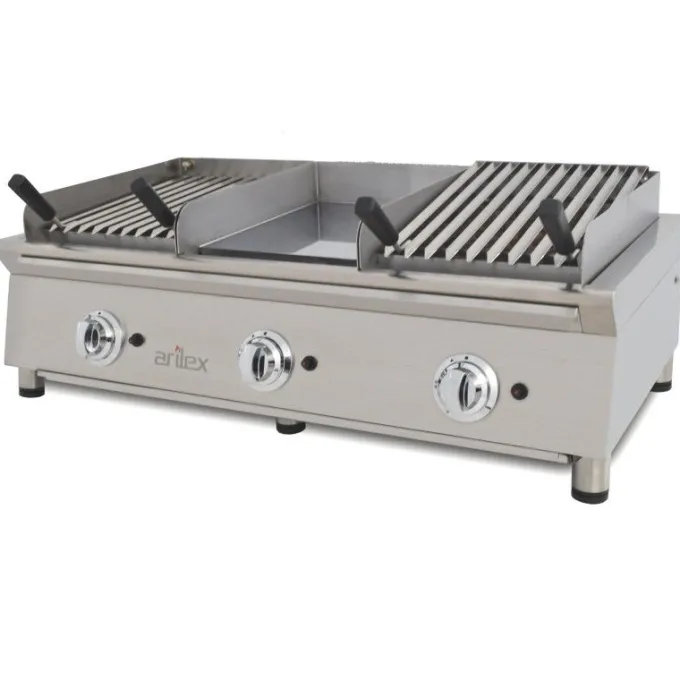 Ensemble de Cuisson Combiné FLEXI Série 600 - Meuble avec 2 Grilles et Frytop Chromé - Arilex