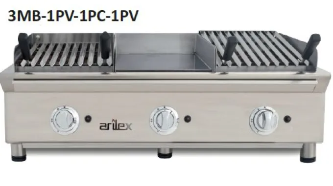 Ensemble de Cuisson Combiné FLEXI Série 600 - Meuble avec 2 Grilles et Frytop Chromé - Arilex